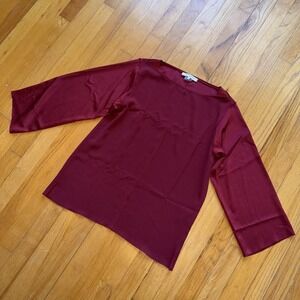 Gerard Darel Paris Blouse‎ 36 / S Red Boat Neck 3/4 Sleeve Quiet Luxury Workwear